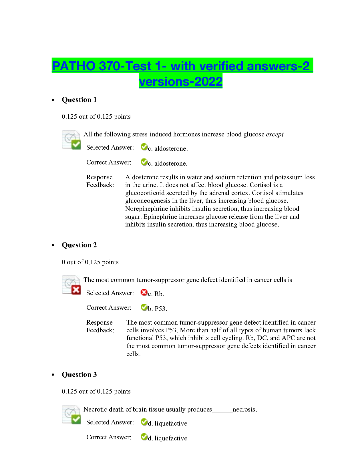 Preview of PATHO 370-Test 1- with verified answers-2 versions-2022